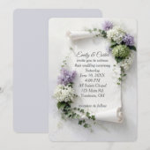 Wedding Invite Scroll with Lilacs and Hydrangeas  招待状 (正面/裏面)