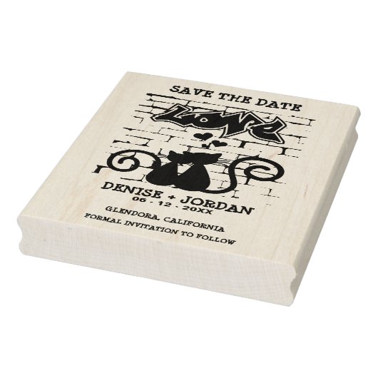 Wedding Kittens in love on Graffiti Wall Design ラバースタンプ (スタンプ)