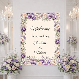 Wedding lavender champagne cream welcome ポスター