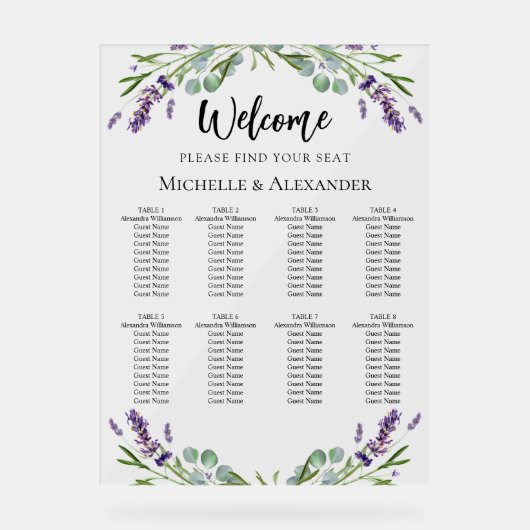 Wedding lavender eucalyptus greenery seating chart アクリルサイン (正面)