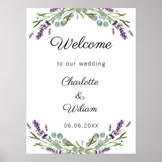 Wedding lavender eucalyptus greenery welcome ポスター (正面)