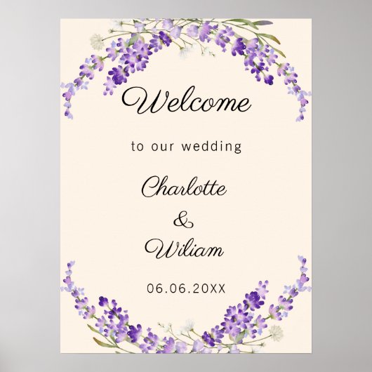 Wedding lavender watercolored cream welcome ポスター (正面)