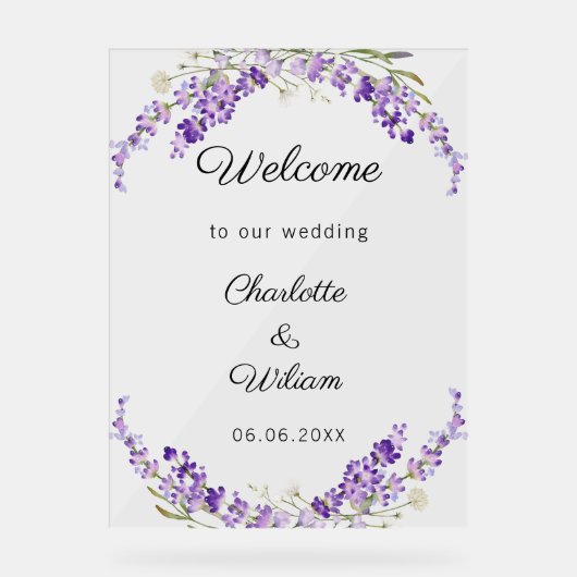 Wedding lavender watercolored welcome アクリルサイン (正面)