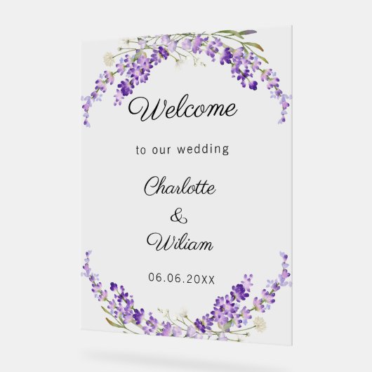 Wedding lavender watercolored welcome アクリルサイン (傾斜)