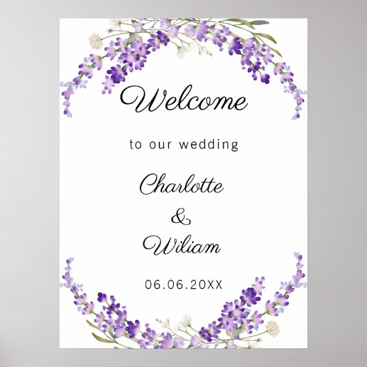 Wedding lavender watercolored welcome ポスター (正面)
