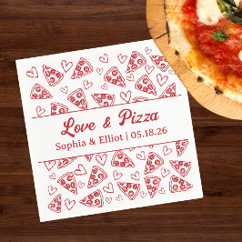 Wedding Love and Pizza Hand Drawn Red Fun Trendy  スタンダードカクテルナプキン