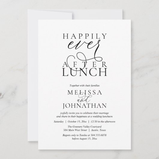 Wedding Lunch Invites, Elegant Happily Ever After 招待状 (正面)