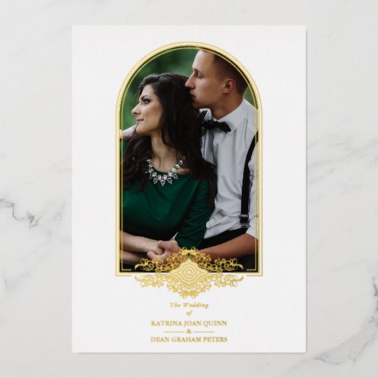 Wedding Luxury Golden Arch Effect Photo 箔招待状 (正面)