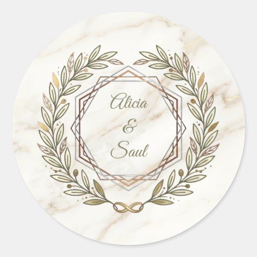 Wedding Marble and Laurel / Boda Mármol y Laurel ラウンドシール (正面)