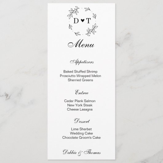 Wedding Menu Card メニュー (正面)
