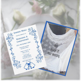 Wedding Menu Card Blue Sapphire Bells Scrollwork  メニュー