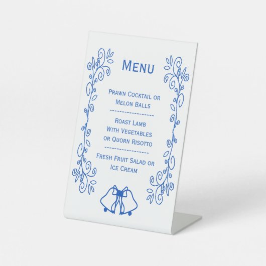 Wedding Menu Pedestal Sign Blue Sapphire Bells 台座サイン (正面)