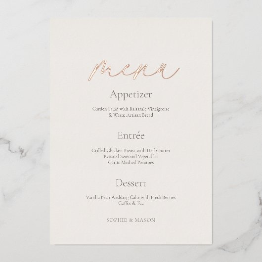 Wedding Menu with Real Gold Foil | Minimal Ivory  箔招待状 (正面)
