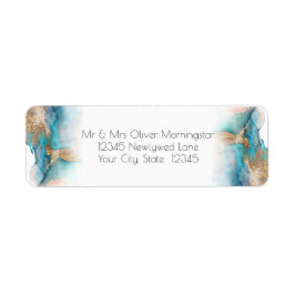 Wedding | Modern Aqua and Gold Abstract ラベル