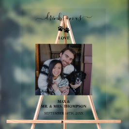 Wedding Modern Photo Couple Pet Dog Drinks on Us アクリルサイン