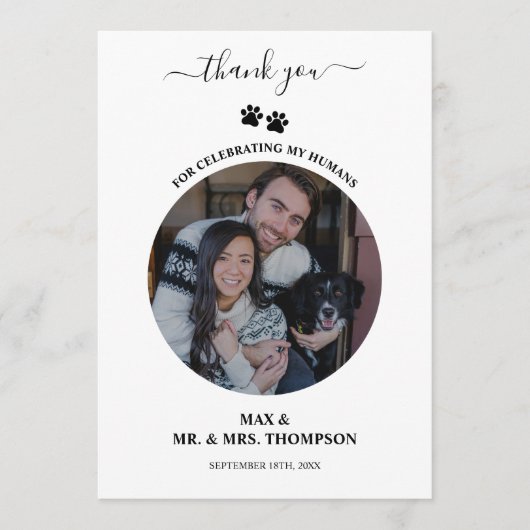 Wedding Modern Photo Couple Pet Dog My Humans サンキューカード (正面)