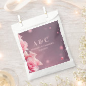 Wedding Modern Pink Burgundy Floral Favor Bag フェイバーバッグ (クリップ留めされた状態)