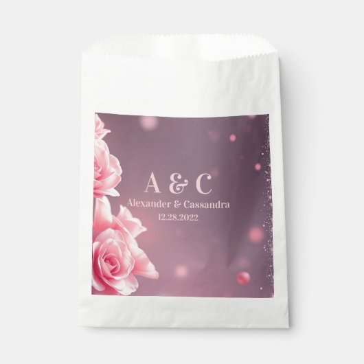 Wedding Modern Pink Burgundy Floral Favor Bag フェイバーバッグ (正面)