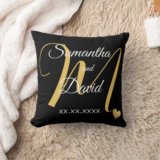 Wedding Monogram Design with Names and Date クッション (ブランケット)