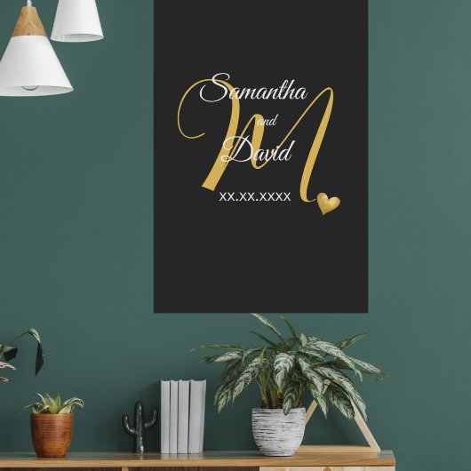 Wedding Monogram Design with Names and Date ポスター (リビング1)