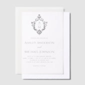 Wedding Monogram in Crest Black and White Elegant ベラム紙招待状 (オフセット)