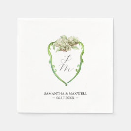 Wedding Monogram Napkins Green Hydrangea スタンダードカクテルナプキン