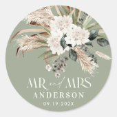 Wedding Mr Mrs pampas grass, eucalyptus botanical  ラウンドシール (正面)