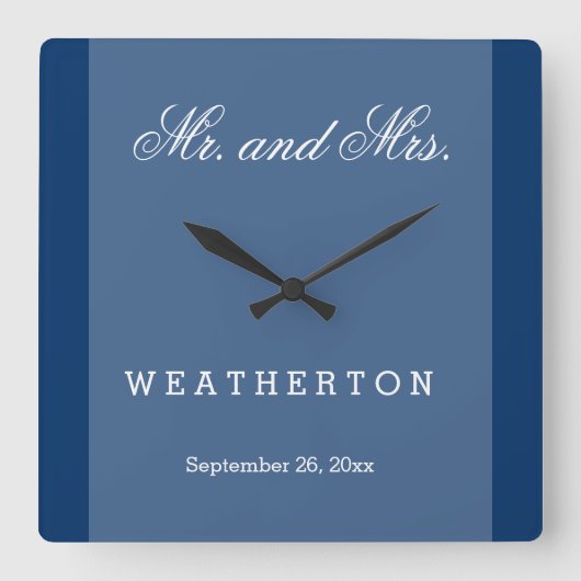 Wedding Namesシンプルなスタイルの氏および夫人はおよびAに日付を記入します スクエア壁時計 (正面)