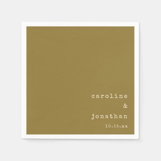 Wedding Names Ochre Typewriter Modern Custom スタンダードカクテルナプキン (正面)