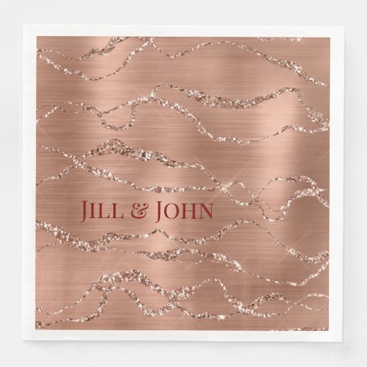 Wedding Napkins Rose Gold Abstract Agate  (正面)