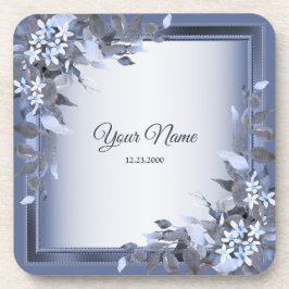 Wedding Navy Blue Floral Silver Gray Party Elegant コースター