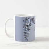Wedding Navy Blue Floral Silver Gray Party Elegant コーヒーマグカップ (左)