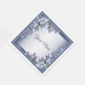 Wedding Navy Blue Floral Silver Gray Party Elegant スタンダードランチョンナプキン (角)