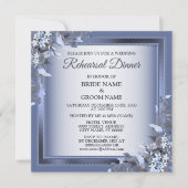 Wedding Navy Blue Floral Silver Rehearsal Dinner 招待状 (正面)