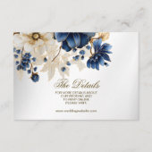 Wedding Navy Blue White Golden Floral Silver エンクロージャーカード (正面)