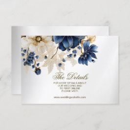 Wedding Navy Blue White Golden Floral Silver エンクロージャーカード