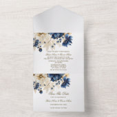Wedding Navy Blue White Golden Floral Silver オールインワン招待状 (内側)