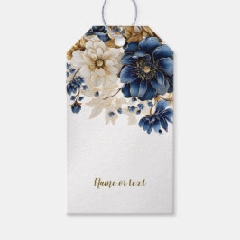 Wedding Navy Blue White Golden Floral Silver ギフトタグ