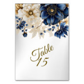 Wedding Navy Blue White Golden Floral Silver テーブルナンバー (裏面)