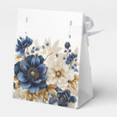 Wedding Navy Blue White Golden Floral Silver フェイバーボックス (裏面サイド)