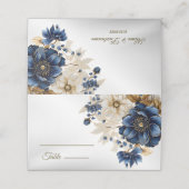 Wedding Navy Blue White Golden Floral Silver プレイスカード (外部開封)