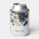 Wedding Navy Blue White Golden Floral Silver 缶クーラー (缶正面)