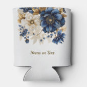 Wedding Navy Blue White Golden Floral Silver 缶クーラー (裏面)