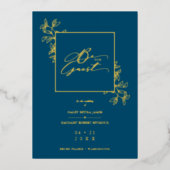 Wedding Navy Trendy Modern Branches Frame Photo 箔招待状 (正面)