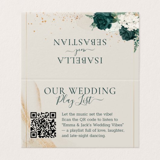 Wedding Neutral Cream QR Emerald Green Rose Floral (外部フラット)