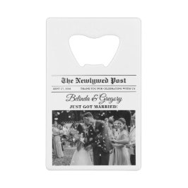 Wedding Newspaper Fun Black & White Photo Favor クレジットカード栓抜き