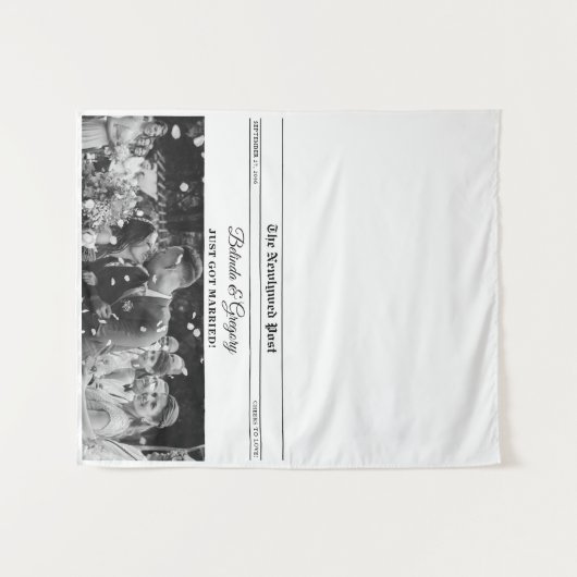 Wedding Newspaper Fun Photo Table Runner Sign タペストリー (正面(横))