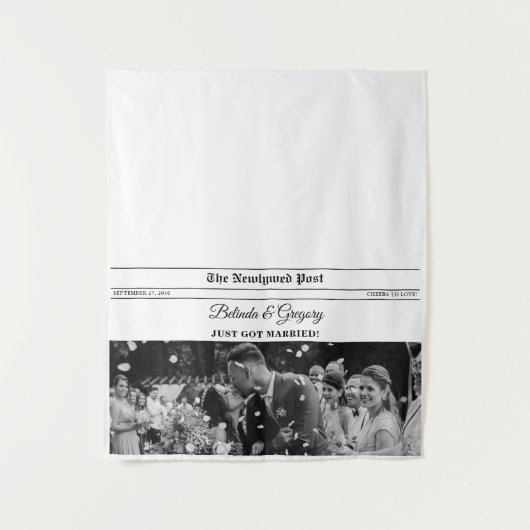 Wedding Newspaper Fun Photo Table Runner Sign タペストリー (正面)