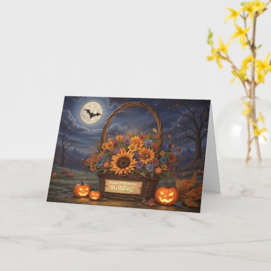 Wedding on Halloween Marriage Cute Basket Flowers カード (黄色い花)