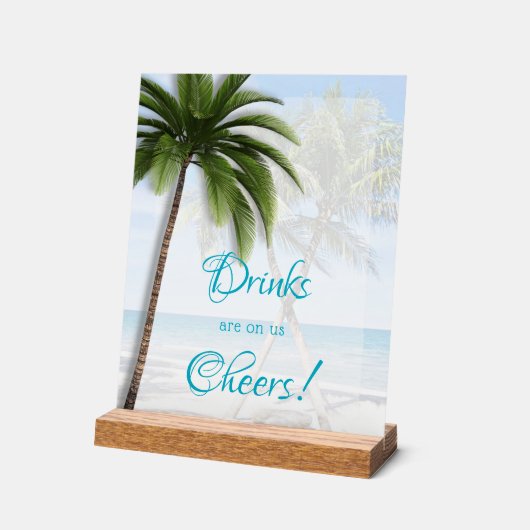 Wedding Open Bar Palm Trees Acrylic Sign アクリルサイン (傾斜)